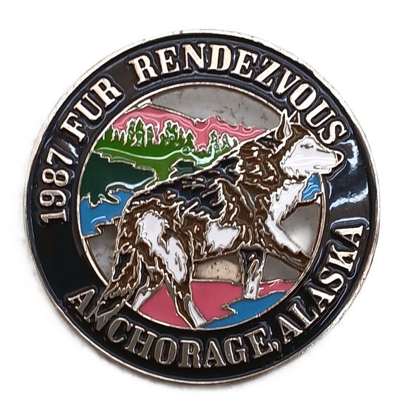 Lot of 5 Vintage Fur Rendezvous Anchorage Alaska 1980's Enamel Pin Brooch - Picture 3 of 14